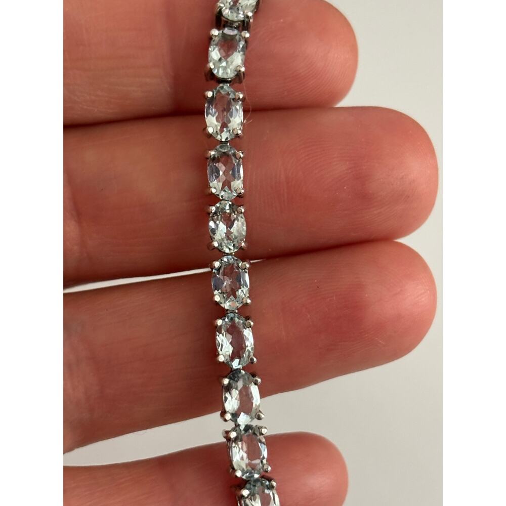 Sterling Silver Aquamarine Tennis Bracelet Marked FAS 925 - Picture 2 of 3
